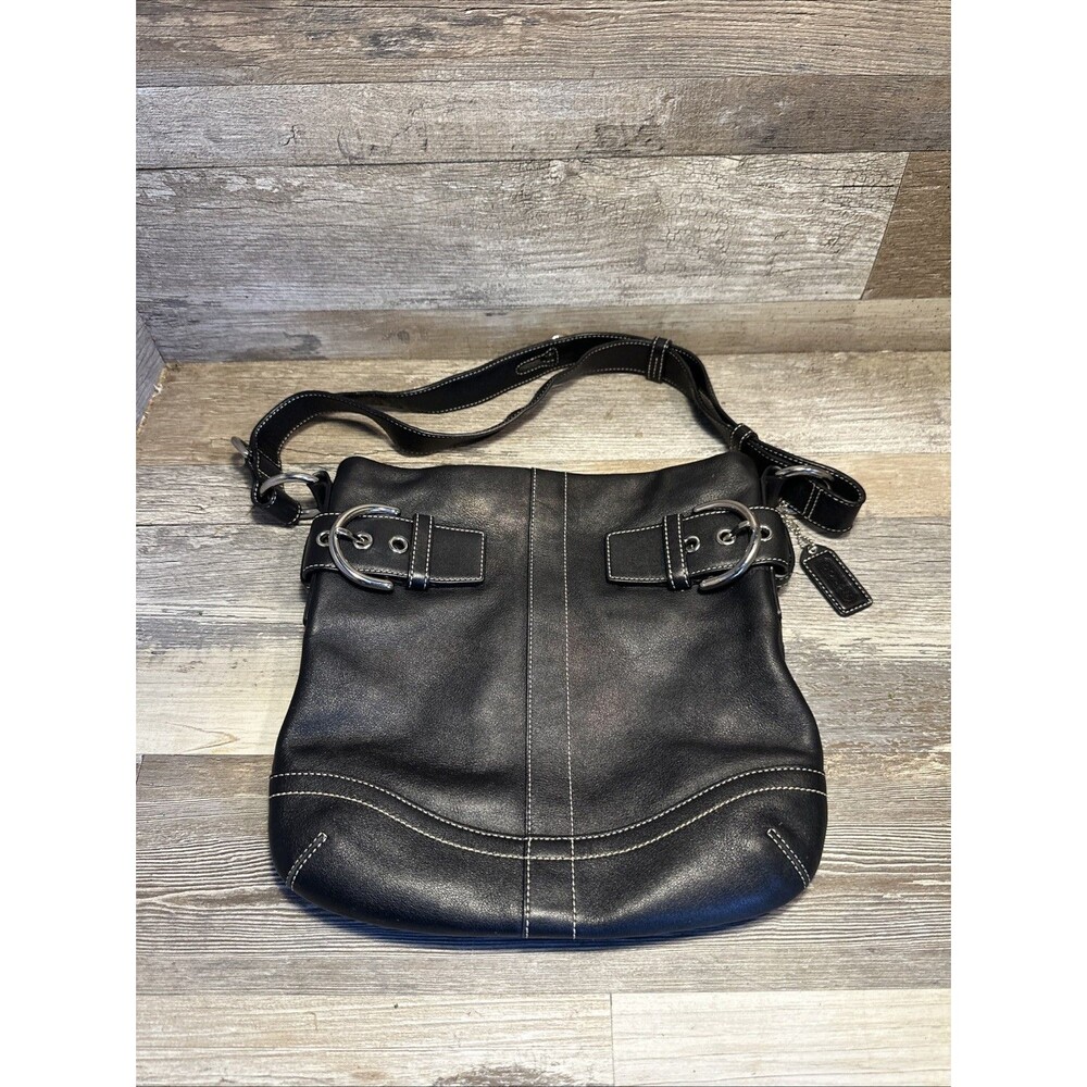 Vintage COACH 1453 Soho Slim Black Leather Wide Stitch Shoulder Bag Y2K Buckle